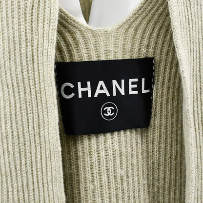 Chanel Logo Tag Scarf Sweater Gray 08C #38