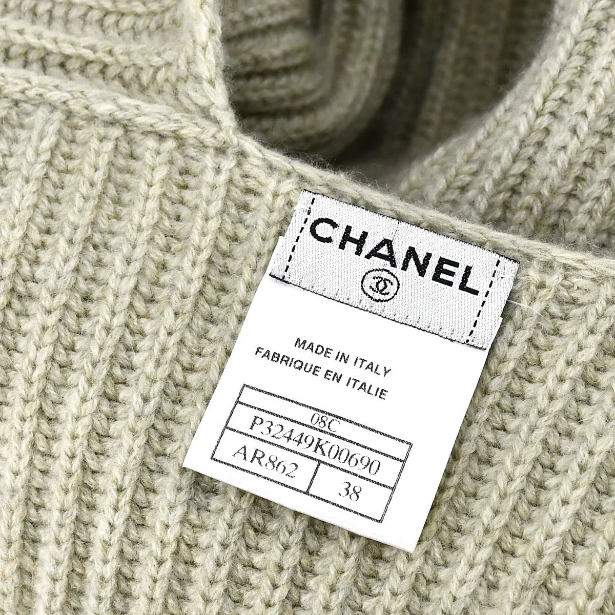 Chanel Logo Tag Scarf Sweater Gray 08C #38