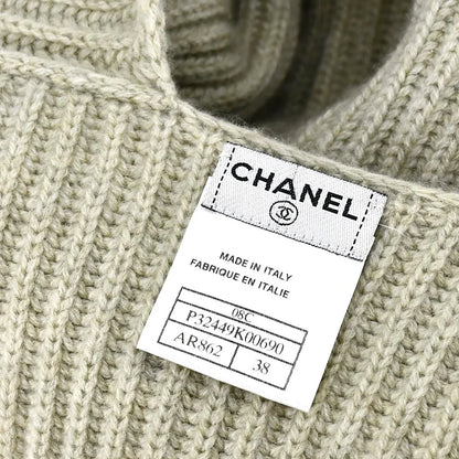Chanel Logo Tag Scarf Sweater Gray 08C #38