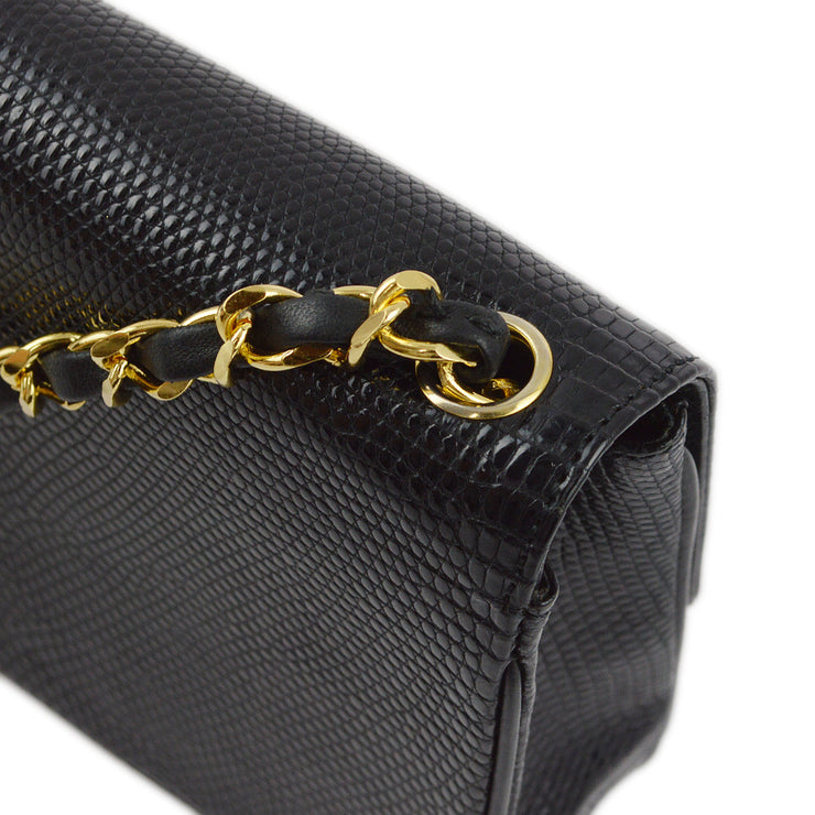 Chanel * Black Lizard Pointed Flap Mini Shoulder Bag