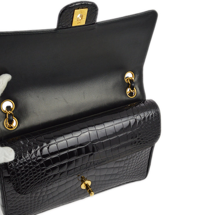Chanel * Black Crocodile Medium Classic Double Flap Shoulder Bag