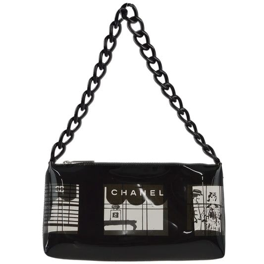 Chanel 2003-2004 Black Vinyl Window Chain Shoulder Bag