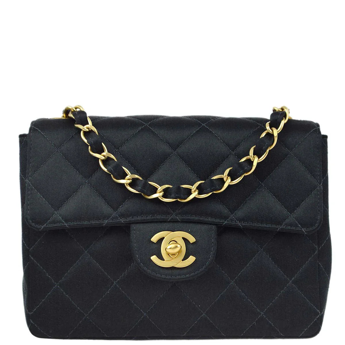 Chanel 2000-2001 Black Satin Mini Classic Square Flap Shoulder Bag 17