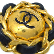 Chanel Gold Black Button Earrings Clip-On 93P