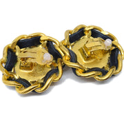 Chanel Gold Black Button Earrings Clip-On 93P