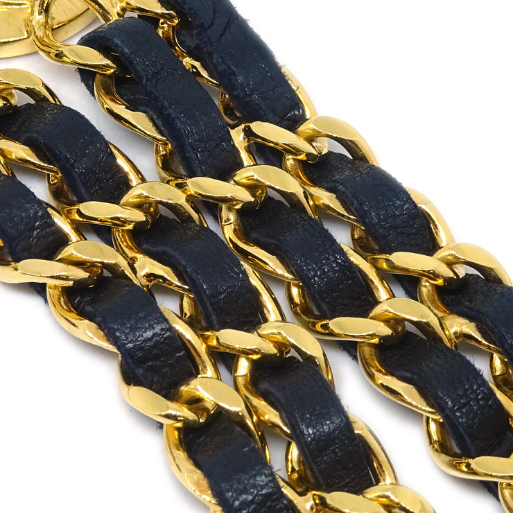 Chanel Gold Black Medallion Chain Belt Small Good