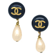 Chanel Artificial Pearl Dangle Earrings Clip-On Gold 94A