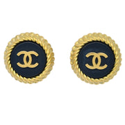 Chanel Gold Black Button Earrings Clip-On 95C