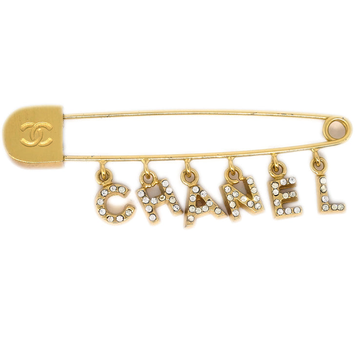 Chanel Rhinestone Brooch Pin Gold 01P