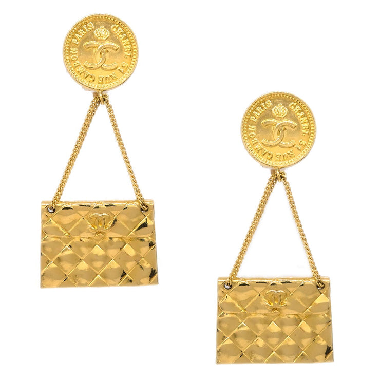Chanel Gold Bag Dangle Earrings Clip-On 23