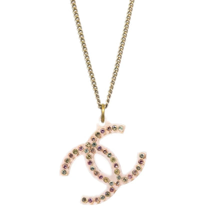 Chanel CC Chain Pendant Necklace Rhinestone Gold 04A