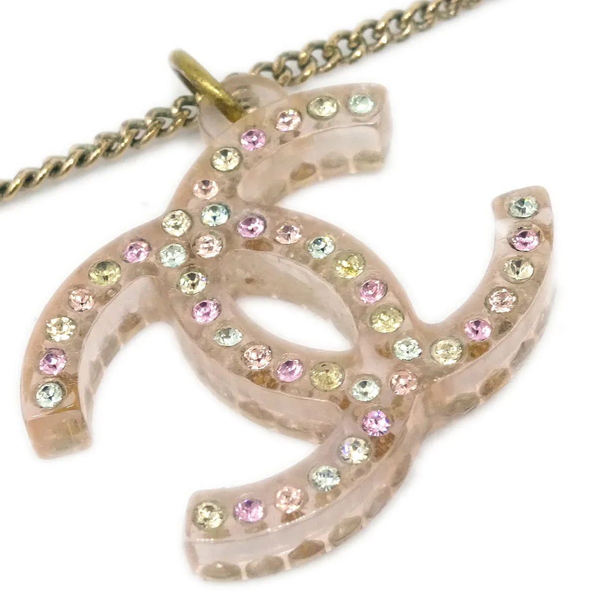 Chanel CC Chain Pendant Necklace Rhinestone Gold 04A