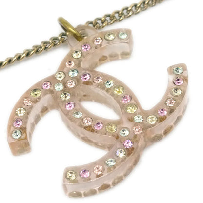 Chanel CC Chain Pendant Necklace Rhinestone Gold 04A