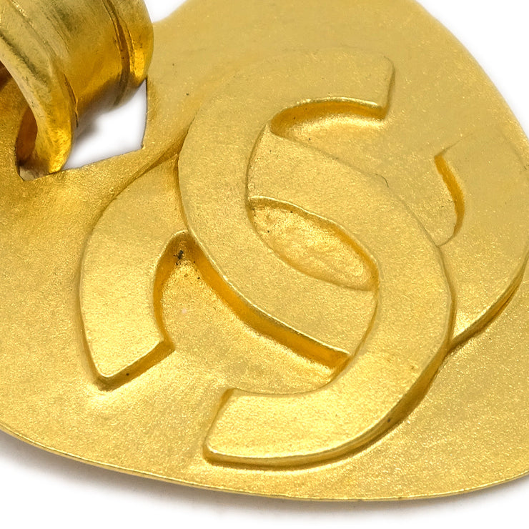 Chanel Dangle Heart Earrings Clip-On Gold 95P