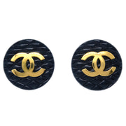 Chanel Button Earrings Clip-On Black Gold 25