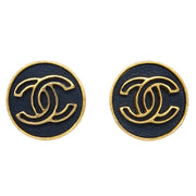 Chanel Button Earrings Clip-On Black Gold 03P
