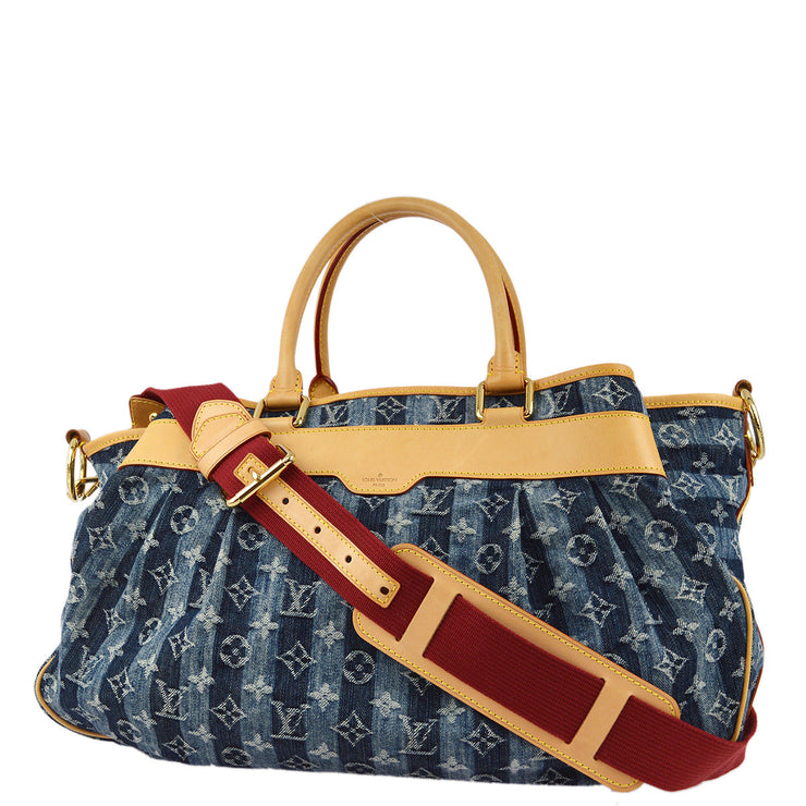 Louis Vuitton 2006 Blue Monogram Denim Cabas Raye GM 2way Shoulder Tote Handbag M95336