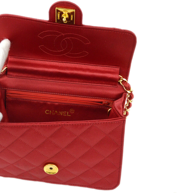 Chanel Red Satin Single Flap Chain Shoulder Bag
