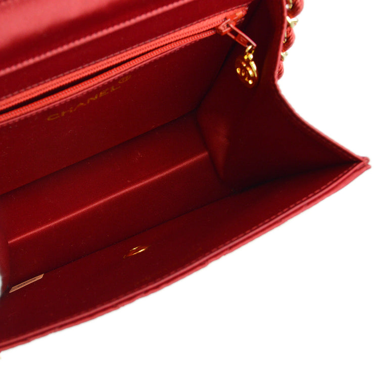 Chanel Red Satin Single Flap Chain Shoulder Bag