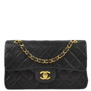 Chanel 1991-1994 Black Lambskin Small Classic Double Flap Shoulder Bag