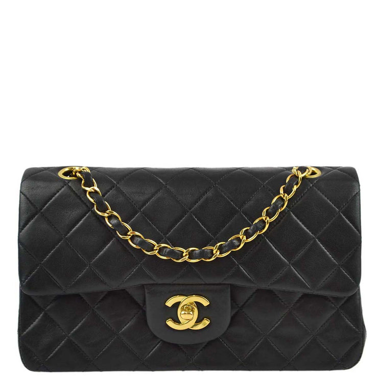 Chanel 1991-1994 Black Lambskin Small Classic Double Flap Shoulder Bag