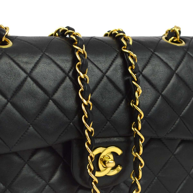 Chanel 1991-1994 Black Lambskin Small Classic Double Flap Shoulder Bag