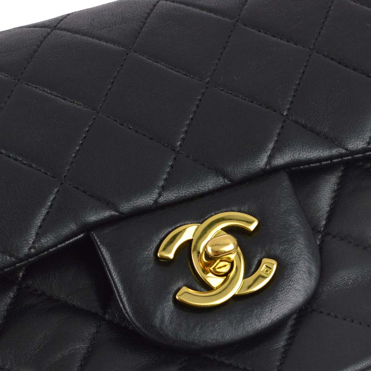 Chanel 1991-1994 Black Lambskin Small Classic Double Flap Shoulder Bag