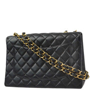 Chanel 1997-1999 Black Lambskin Jumbo Classic Flap Shoulder Bag