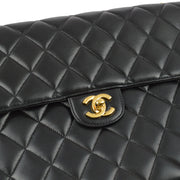 Chanel 1997-1999 Black Lambskin Jumbo Classic Flap Shoulder Bag