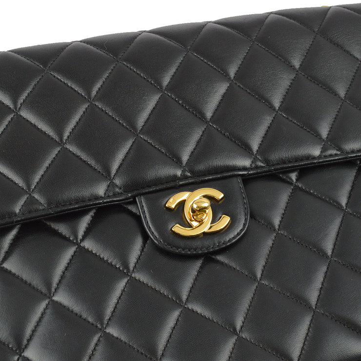 Chanel 1997-1999 Black Lambskin Jumbo Classic Flap Shoulder Bag