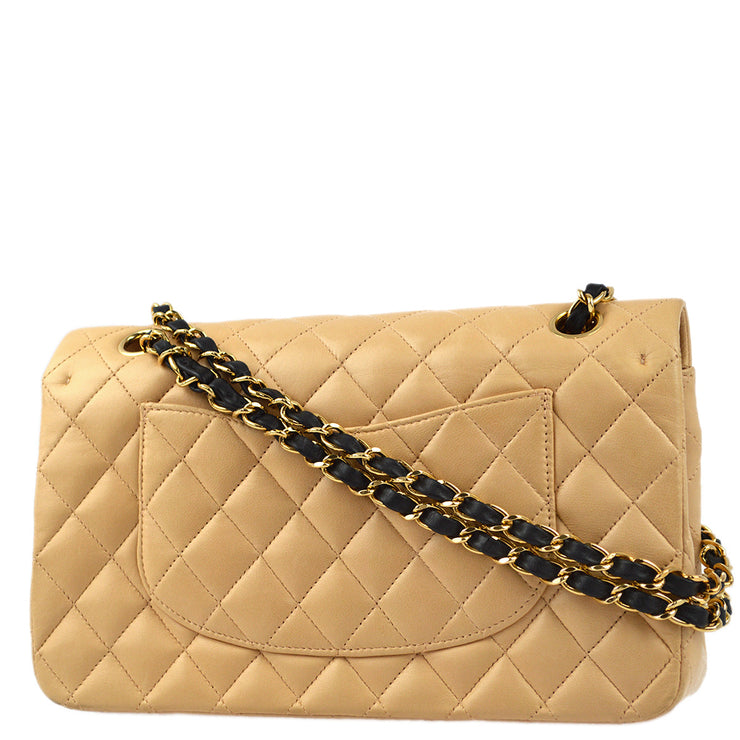 Chanel Beige Lambskin Medium Classic Double Flap Shoulder Bag