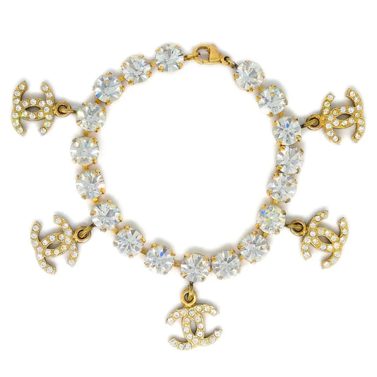 Chanel Rhinestone Bracelet Gold 96P