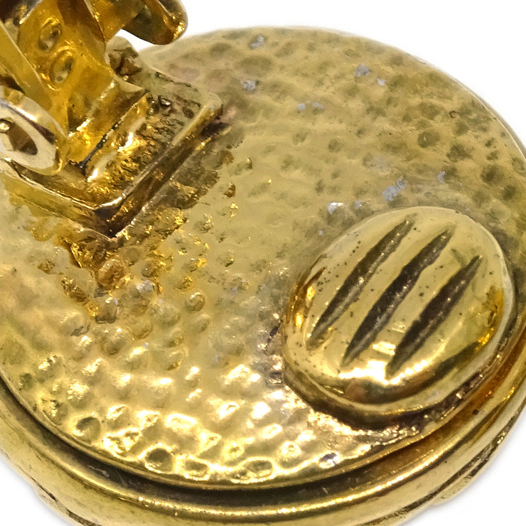 Chanel Gold Button Earrings Clip-On Rhinestone