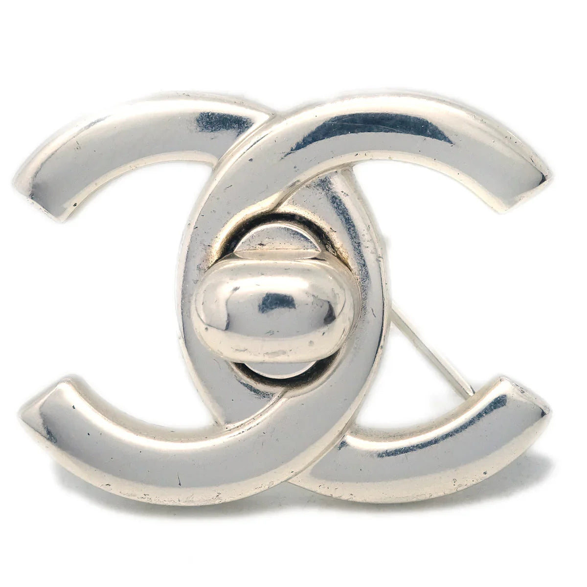 Chanel Turnlock Brooch Pin Silver Small 96P