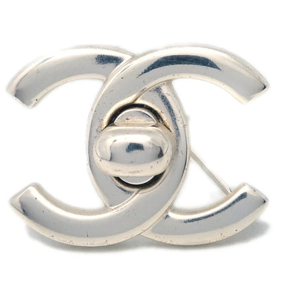 Chanel Turnlock Brooch Pin Silver Small 96P