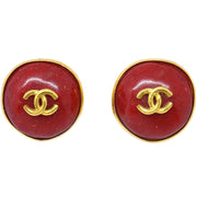 Chanel Stone Button Earrings Clip-On Red 96P