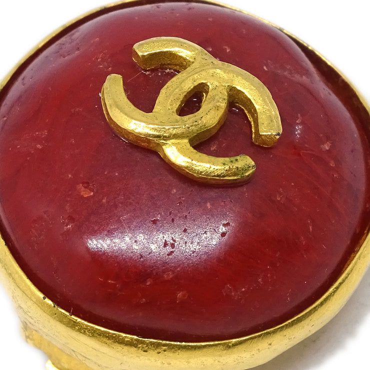 Chanel Stone Button Earrings Clip-On Red 96P