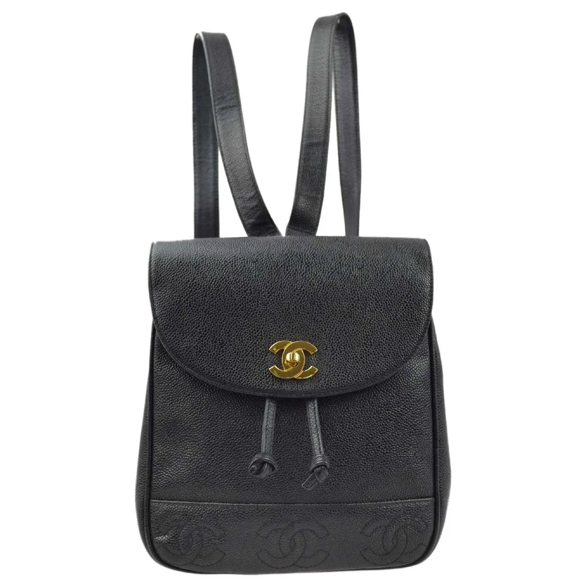 Chanel 1996-1997 Black Caviar Triple CC Backpack