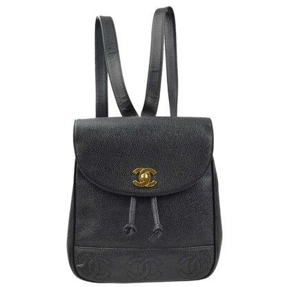 Chanel 1996-1997 Black Caviar Triple CC Backpack