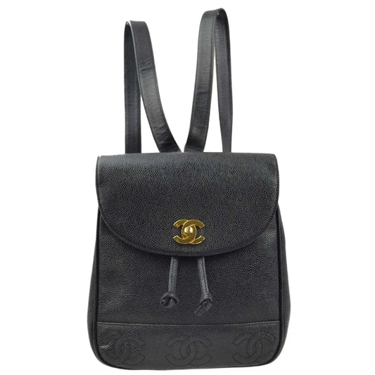 Chanel 1996-1997 Black Caviar Triple CC Backpack