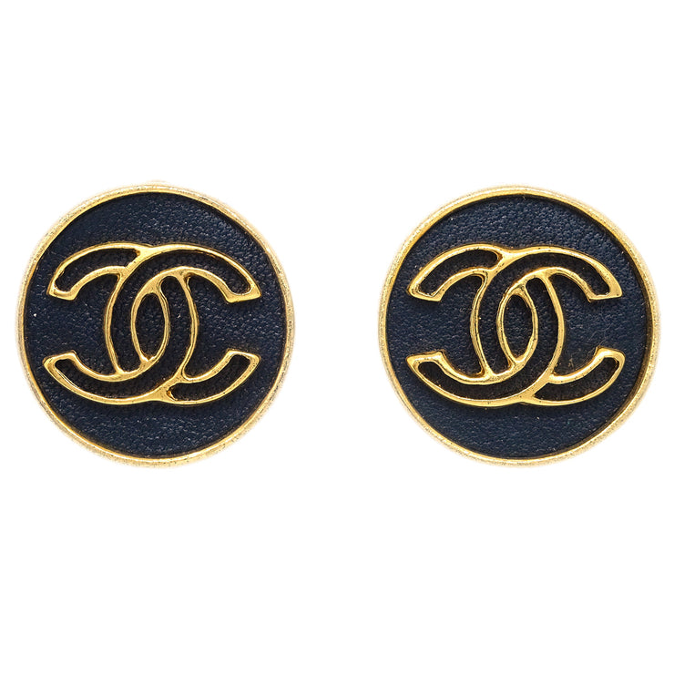 Chanel Button Earrings Clip-On Black 03P