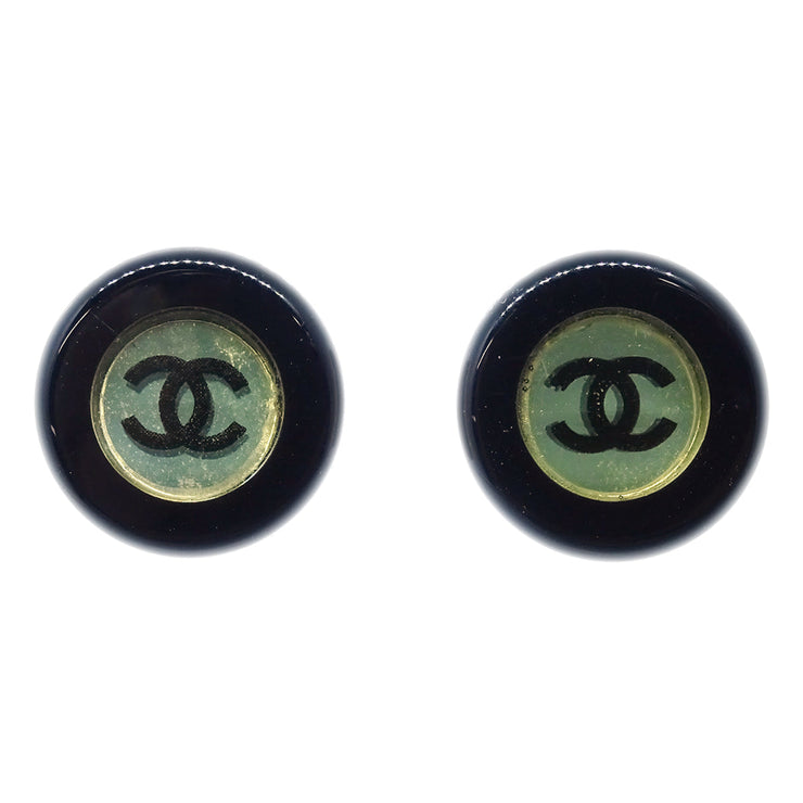 Chanel Button Piercing Earrings Black 01P