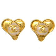 Chanel Gold Heart Earrings Clip-On Artificial Pearl 95P