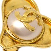 Chanel Gold Heart Earrings Clip-On Artificial Pearl 95P