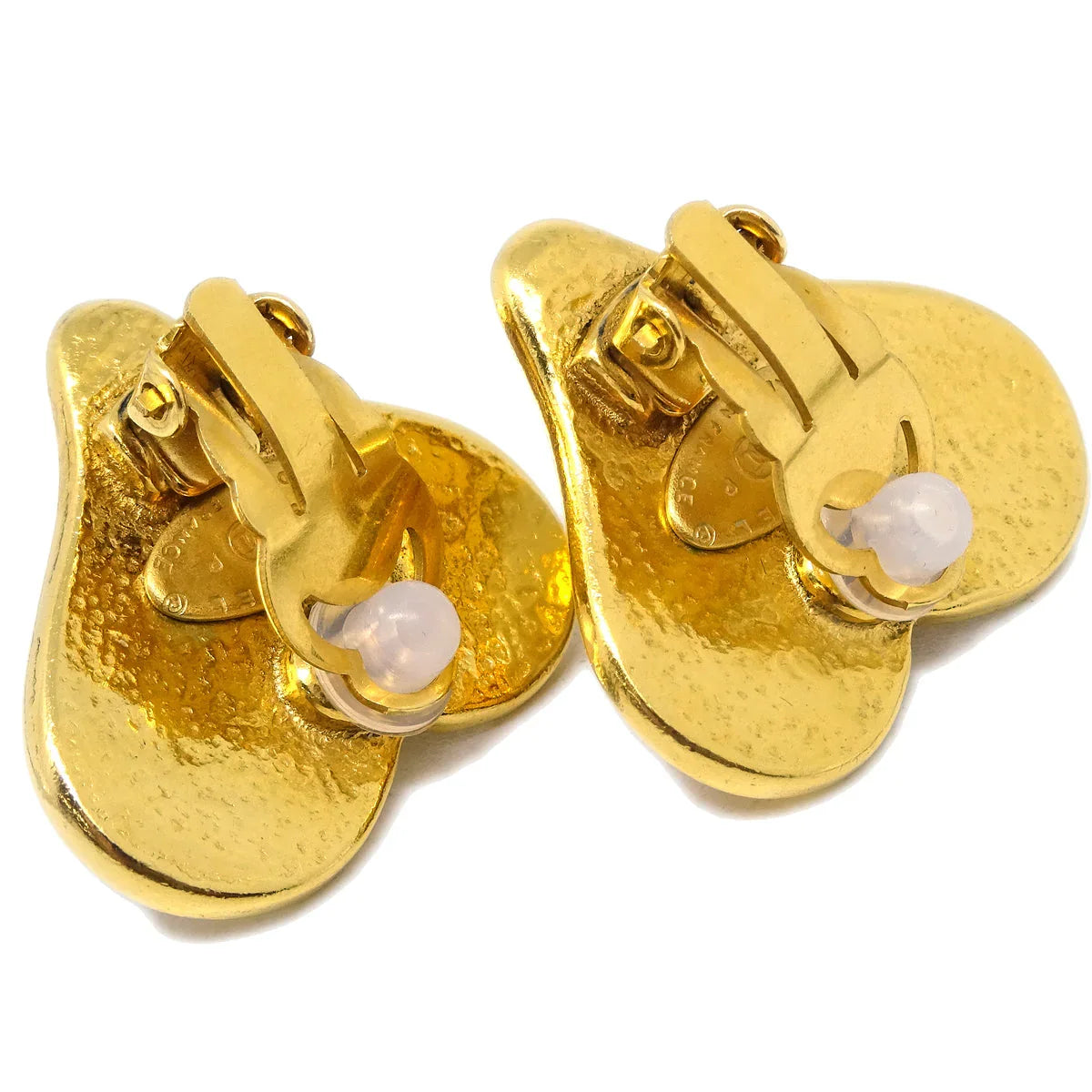Chanel Gold Heart Earrings Clip-On Artificial Pearl 95P