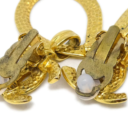 Chanel Dangle Hoop Earrings Gold Clip-On 96P