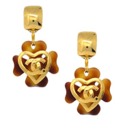 Chanel Clover Dangle Earrings Gold Clip-On 95P