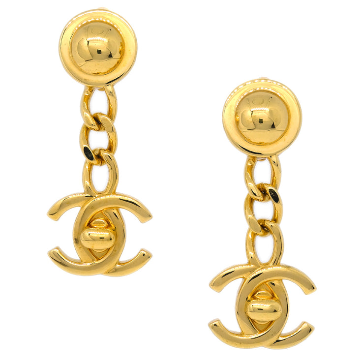 Chanel Dangle Turnlock Earrings Clip-On Gold 96A