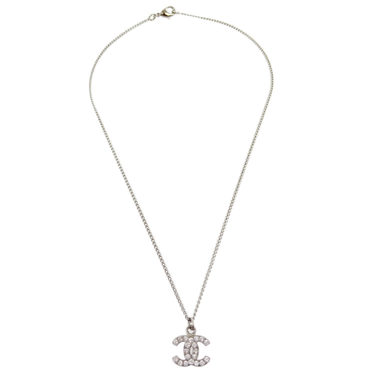 Chanel CC Chain Necklace Pendant Rhinestone Silver B12V