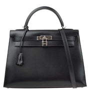 Hermes 2009 Black Box Calf Kelly 32 Sellier 2way Shoulder Handbag